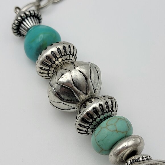 Chico's Silver And Blue Beaded Necklace Chunky Runway Statement 44 Inch Adj. - Picture 5 of 9